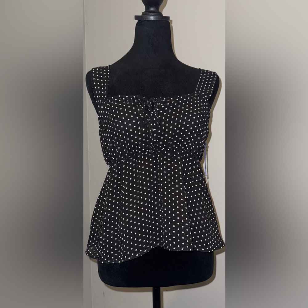 New Love, Black & White Polka Dot Peplum Top Size Medium, NWT
